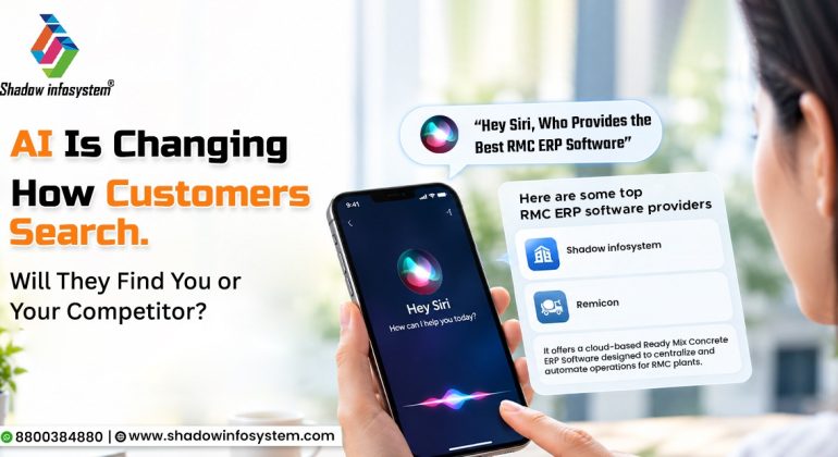 AI-powered search for RMC ERP software showing Shadow Infosystem as a top ready mix concrete ERP software provider